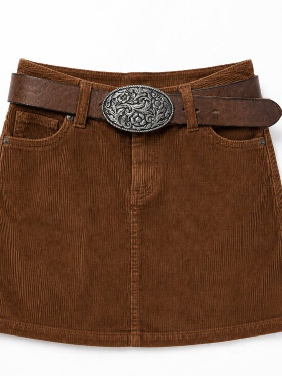 npet Accessories - Full Grain Brown Leather Belt with Ornate Silver-Tone Floral Buckle